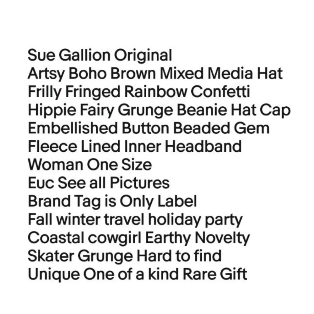 Sue Gallion Y2k Fairy Artsy Boho Brown Frilly Rainbow Confetti Beanie Hat Cap